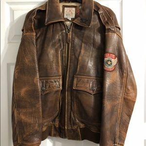 Brown Leather Bomber Jacket